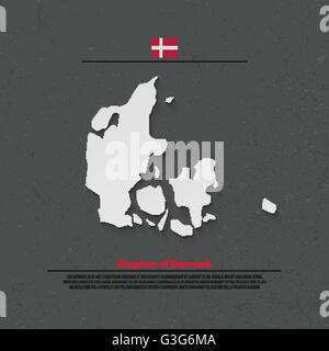 Royaume du Danemark carte isolée et icônes de drapeau officiel danois. vecteur politique plan 3d illustration. Géographique Pays nordiques Illustration de Vecteur