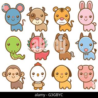 Illustration Vecteur de dessin animé des animaux du zodiaque chinois Illustration de Vecteur
