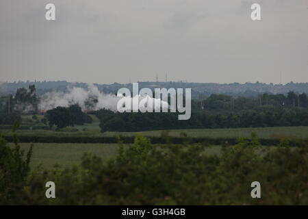 Pont ferroviaire de Millbrook, Bedfordshire, Royaume-Uni. 25 Juin, 2016. The Flying Scotman sur exécuter à partir de Londres, Victoria Station à New York. Le moteur de vapeur comme il se dirige vers le bas la ligne à Bedford Park. Crédit : Caroline hamilton/Alamy Live News Banque D'Images