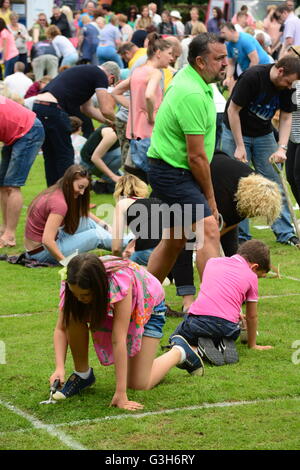 Willaston, Nantwich, Cheshire, Royaume-Uni. 25th juin 2016. 37th Championnat du monde de charme de Worm. L'événement a commencé dans le village en 1980. Les concurrents qui travaillent sur le gazon avec des fourches de jardin pendant 30 minutes pour faire passer le plus de vers à la surface Banque D'Images