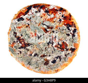 Pas frais, pizzas moisies sur fond blanc Banque D'Images