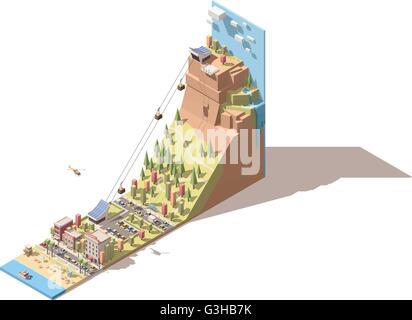 Téléphérique isométrique vecteur de la plage à la colline infographie Illustration de Vecteur