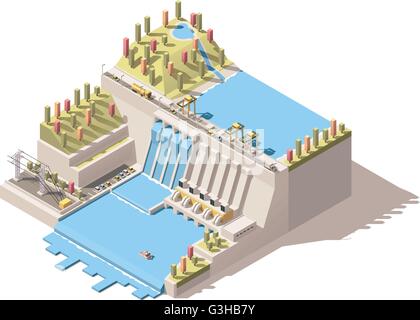 La centrale hydroélectrique isométrique vectoriel infographie Illustration de Vecteur