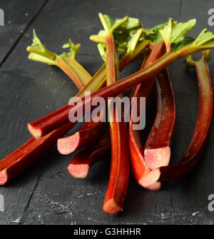 Bouquet de tiges de rhubarbe bio a Banque D'Images