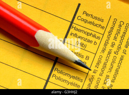 Impfbuch, coqueluche, Haemophilus influenzae b, hépatite B, la poliomyélite Banque D'Images