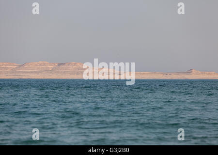 La côte de l'Arabie saoudite Qatar vu de l'autre à travers la mer intérieure. Banque D'Images