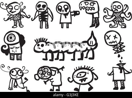 Zombies Creepy feuille doodle Illustration de Vecteur