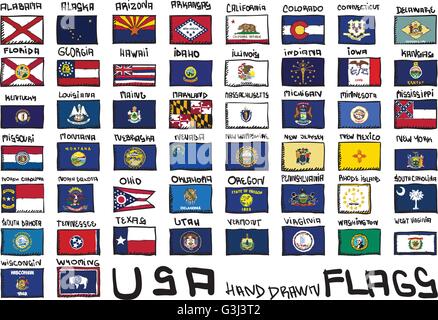 USA drapeaux dessinés à la main, Illustration de Vecteur