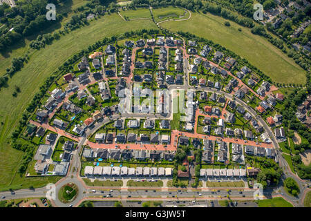 Vue aérienne, au passage la colère de règlement à Huckingen Angersbach, développement du logement construit à la proue, Duisburg, la Ruhr, Banque D'Images