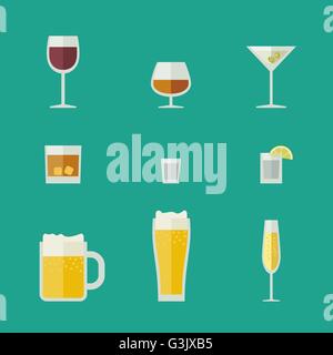 Tasses et verres d'icônes. Illustration de Vecteur