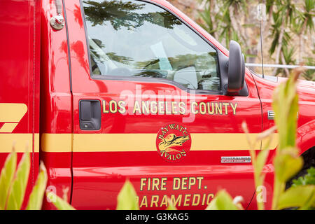 Cabine d'un camion paramédic du comté de Los Angeles. Banque D'Images