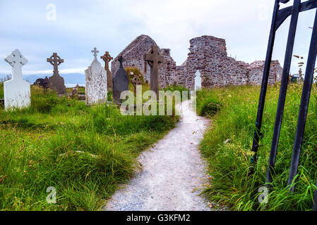 Ballingskelligs Abbaye, Baile Sceilg, Iveragh, comté de Kerry, Irlande, Europe Banque D'Images