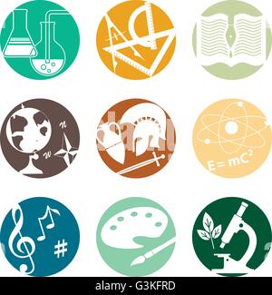 Ensemble d'icônes circulaire avec des symboles du moyen et au secondaire Illustration de Vecteur