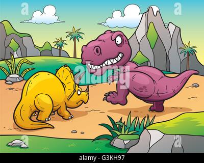Illustration Vecteur de dinosaures combats cartoon Illustration de Vecteur