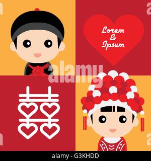 Illustration de cute couple en costume de mariage chinois traditionnel Illustration de Vecteur