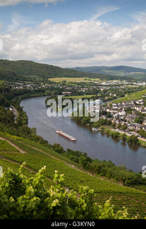 Vue des ruines du château de Burg Landshut sur la Moselle et le district de Kues, Bernkastel-Kues, Rhénanie-Palatinat Banque D'Images