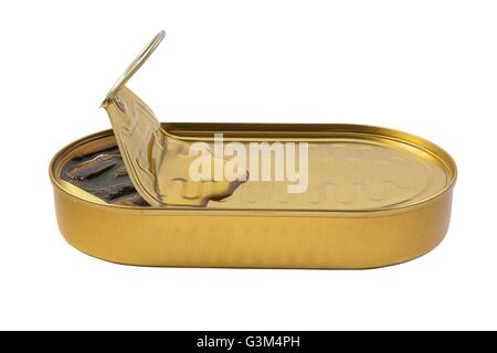 Pouvez avec anchois isolated over white background . Banque D'Images