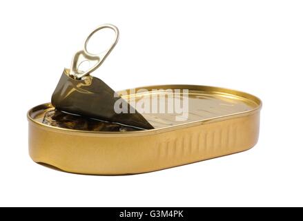 Pouvez avec anchois isolated over white background . Banque D'Images