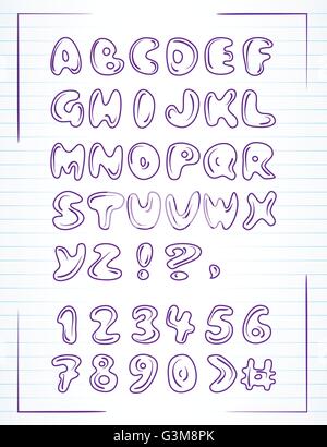 Doodle alphabet dessiné sur la page ordinateur portable. Vector Illustration de Vecteur