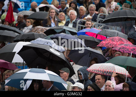 Le Queen's Club de Londres, Royaume-Uni. 13 juin 2016. Championnats gazon commencer au west London club aujourd'hui au 19 juin. Le premier match au jour 1, Richard Gasquet (FRA) vs Steve Johnson (USA) est suspendue en raison de la pluie dans les 5 minutes des joueurs arrivant sur cour. Credit : sportsimages/Alamy Live News. Banque D'Images