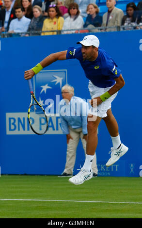 Queens Club, London, UK. 13 Juin, 2016. Queens Aegon Tennis Championships le premier jour. Steve Johnson (USA) sert pendant son match de simple contre Richard Gasquet (FRA). © Plus Sport Action/Alamy Live News Banque D'Images