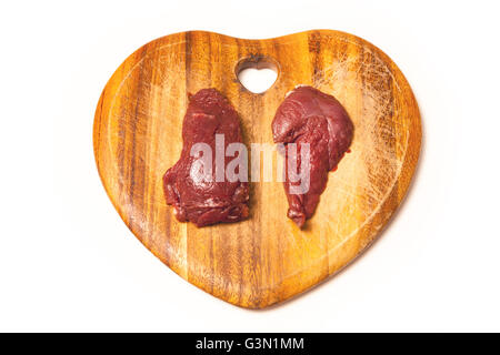 Steaks de viande de kangourou crus isolated on a white background studio. Banque D'Images