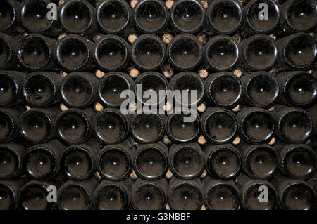 Vieilles bouteilles dans une cave à vin, Bourgogne, France, Europe Banque D'Images