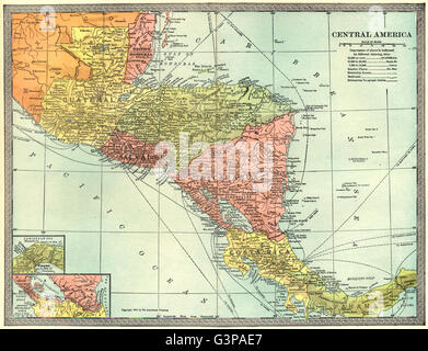 L'AMÉRIQUE CENTRALE. Honduras britannique Panama Nicaragua, Guatemala Canal 1907 map Banque D'Images