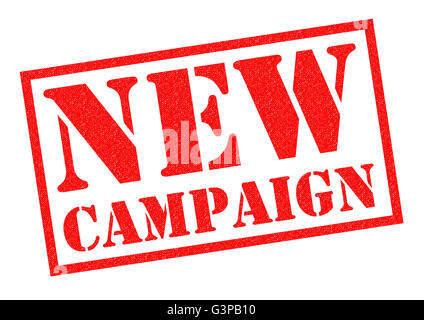 Nouvelle campagne de tampon en caoutchouc rouge sur un fond blanc. Banque D'Images