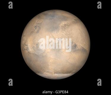 Vue d'une simulation de Mars comme il serait vu par Mars Global Surveyor à equinox pour la Terre le 13 juin 2001. Banque D'Images