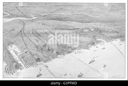 NEW JERSEY : bird's eye view de la rive en face de la ville de New York ; chemins de fer, 1907 Banque D'Images