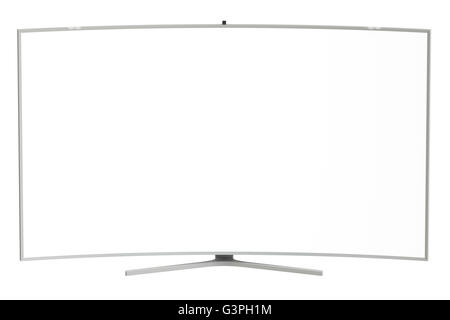 Meubles de télévision avec écran blanc, rendu 3D isolé sur fond blanc Banque D'Images