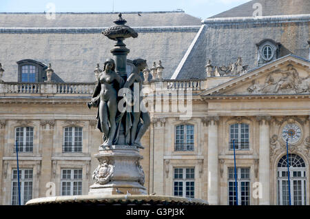 Fontaine sur la Place de la bourse, bourse, Bordeaux, France, Europe Banque D'Images