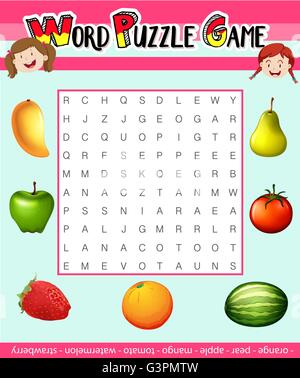 Jeu de puzzle de mot avec modèle thème fruits illustration Illustration de Vecteur