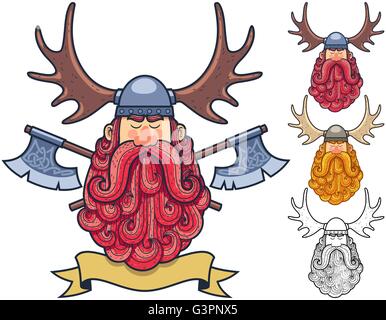 Viking Cartoon portrait en 4 versions. Illustration de Vecteur