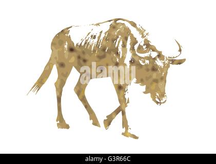 Silhouette de gnous bleus - Connochaetes taurinus rempli de couleurs jaune du désert. Graphique de scénario. Thème naturel. Illustration de Vecteur
