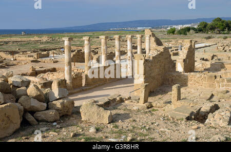 Colonnes du temple romain, Kato Pafos, Site archéologique de Paphos, Chypre Banque D'Images