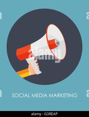 Social Media Marketing Icône. La main avec mégaphone Vector illustr Illustration de Vecteur