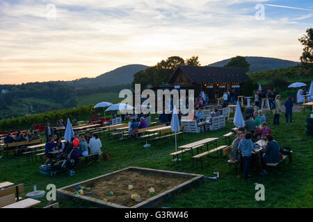 Wine bar tavern ' Mayer suis Nussberg ' dans un vignoble à Grinzing au coucher du soleil, l'Autriche, Wien, 19., Wien, Vienne Banque D'Images