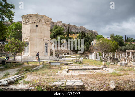 Le monument historique de la Tour des Vents dans l'Agora romaine dans le centre d'Athènes, Grèce. Banque D'Images