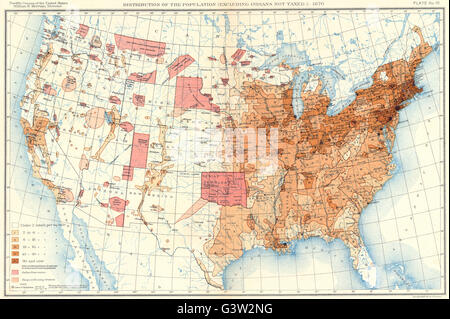 USA : répartition de la population (à l'exclusion des Indiens non pas imposés) : 1870, 1900 Ancien site Banque D'Images