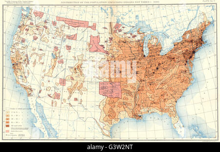 USA : répartition de la population (à l'exclusion des Indiens non pas imposés) : 1880, 1900 Ancien site Banque D'Images