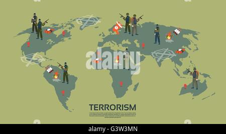 Groupe terroriste armé sur la carte du monde le terrorisme Concept Illustration de Vecteur