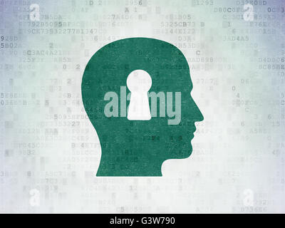 Concept d'entreprise : la tête avec des données numériques papier fond Banque D'Images