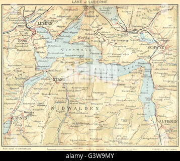 Suisse : le lac de Lucerne, 1930 carte vintage Banque D'Images