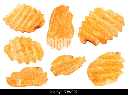 Collection de pommes de terre chips striées snack-isolated on white Banque D'Images