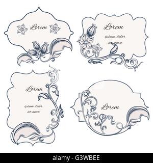 Ornement floral frame Set et étiquettes Illustration de Vecteur