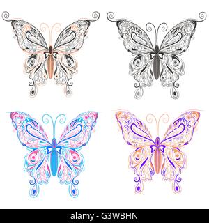 Papillons Set style ornemental Illustration de Vecteur