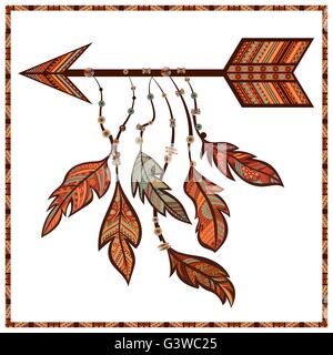 Définir les plumes ornementales ethno isolés, flèche Illustration de Vecteur