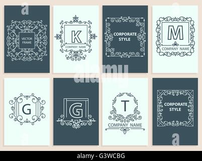 Cartes, plantes ornementales, logo monogramme du châssis Illustration de Vecteur